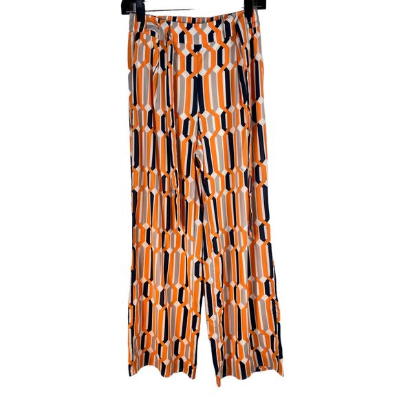 Du Jour QVC Wide Leg Geometric Orange Pants With Tie Waist XXSP - Picture 1 of 6